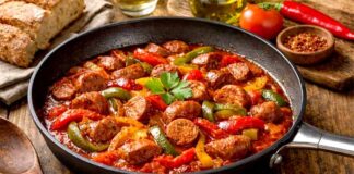 Λουκάνικα και πιπεριές στο τηγάνι – Η πιο γρήγορη συνταγή για σπετζοφάι